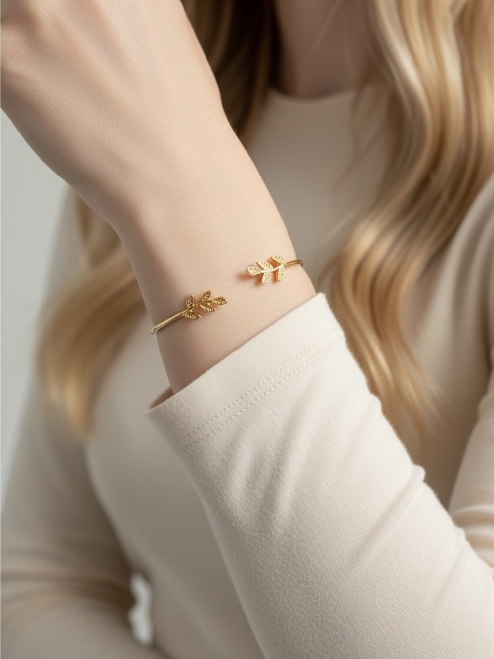 10/2 Gold Leaf Open Cuff Bracelet - Women Jewelry